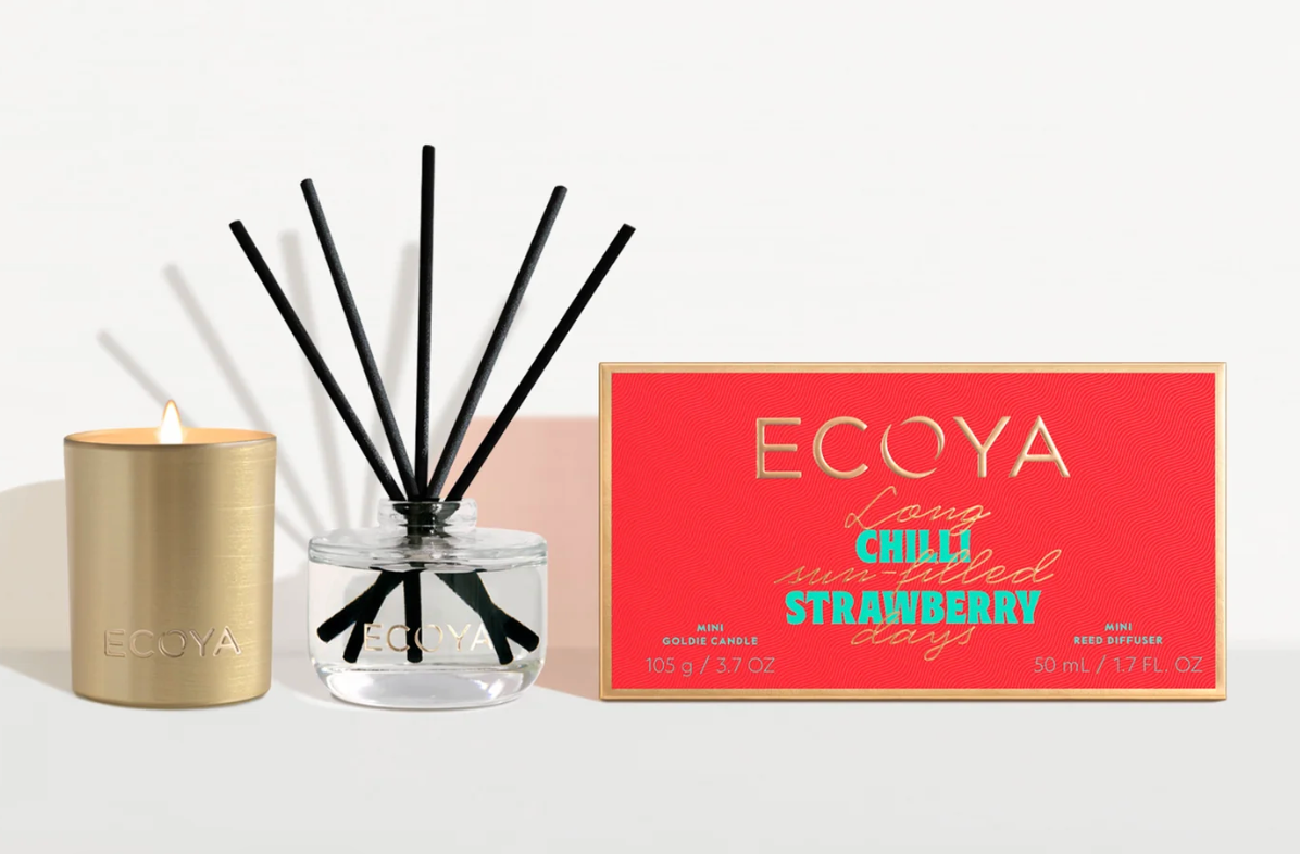 Ecoya Coffrets Noel 1 diffuseur à batonnets 50ml + 1 bougie dorée 25h