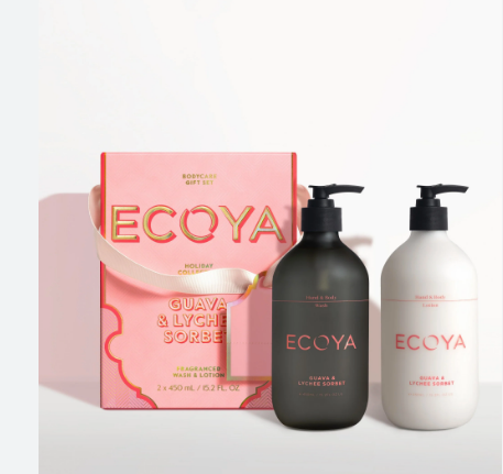 Ecoya COFFRET Gel douche + Lait corps parfumé Sorbet de Letchi BIO 450ml