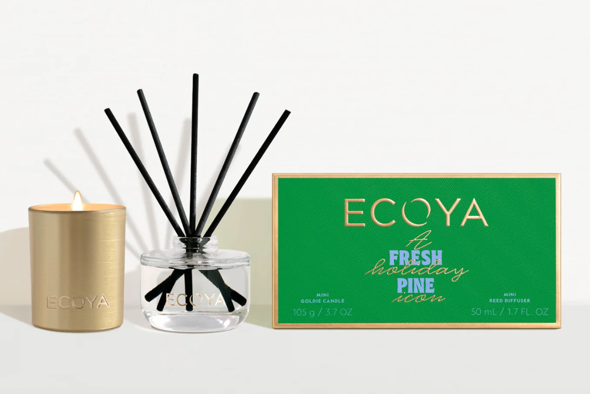 Ecoya Coffrets Noel 1 diffuseur à batonnets 50ml + 1 bougie dorée 25h