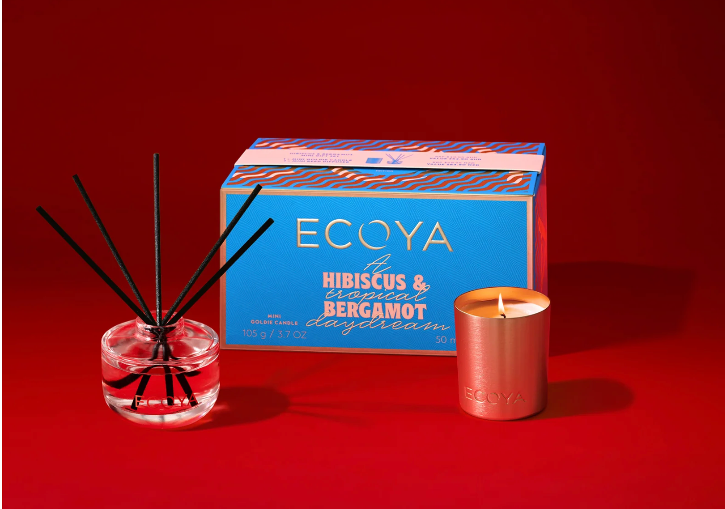 Ecoya Coffrets Noel 1 diffuseur à batonnets 50ml + 1 bougie dorée 25h