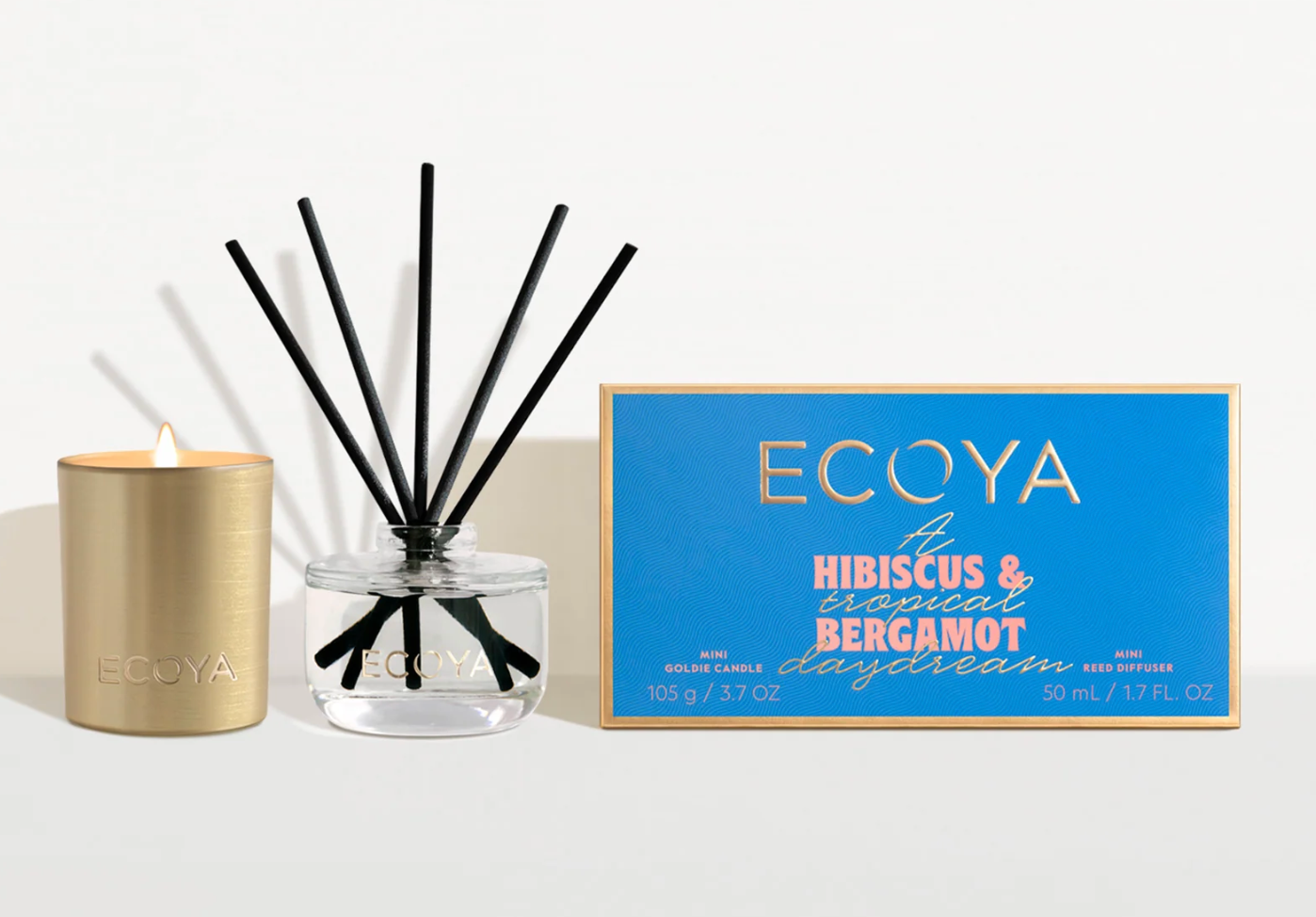 Ecoya Coffrets Noel 1 diffuseur à batonnets 50ml + 1 bougie dorée 25h
