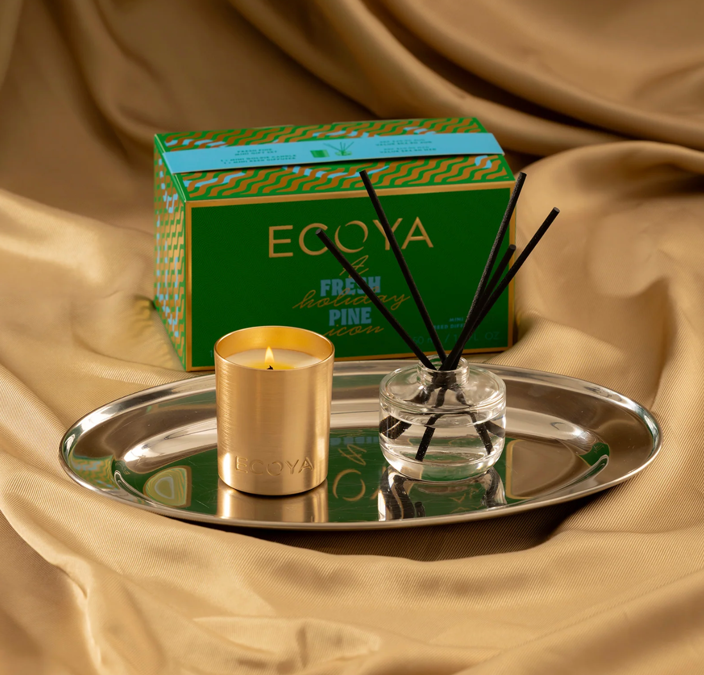 Ecoya Coffrets Noel 1 diffuseur à batonnets 50ml + 1 bougie dorée 25h